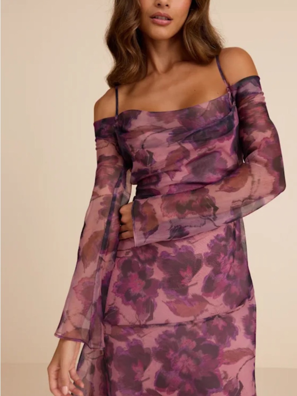 NWT Lulu's Pia Mauve Purple Floral Asymmetrical Midi Dress - Picture 2 of 16